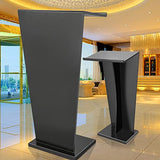 110cm Black Lectern Podium Stand Adjustable Wooden Presentation Desk for Public Speaking Conferences