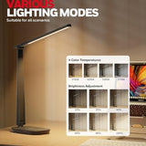 Honeywell LED Desk Lamp - HWT-H2 Sunturalux™ Eye-Caring Foldable Desk Light with USB A+C Dual Charging Port 4 Color Modes - Black
