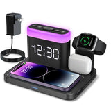ANJANK Wireless Charging Station,5 in 1 Multiple Charger Stand with Alarm Clock,7 Night Light, Mag-Safe Charging Dock for iPhone