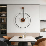 AMAATE Modern Minimalist Wall Clock, Black Metal Ring and Wooden Face, Natural Style Silent Non-Ticking for Living Room, Bedroom, Office Decor, 21.6"x28.7"