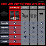 Frelaxy Lifting Wrist Straps, Rubber Weight Lifting Grips with Non-Slip Palm & Wrist Wraps Support for Deadlifts, Pull Ups, Rows, Heavy Powerlifting, Lat Pulldowns (Grey)