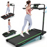 Treadmill with Desk Workstation & Adjustable Height, 450 LBS Weight Capacity, Folding Treadmill with 15% Incline, Bluetooth Speaker & App, Portable 3.5HP Walking Pad