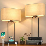 Set of 2 Wireless Charging Touch Control 3-Way Dimmable Table Lamps, Beside Nightstand Lamps for Bedroom with USB Port & AC Outlet