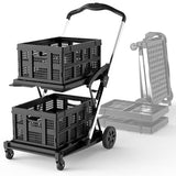 2-Tier Collapsible Shopping Cart with Brake Wheels & 2 Folding Baskets