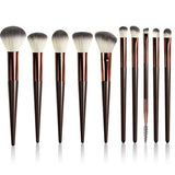 Makeup Brush Set, Premium Synthetic 10 PCS Makeup Brushes, Travel Makeup Brush Set with Soft Hairs, Makeup Brushes Set Professional for Blush, Eyeliner, Eyeshadow, Concealer, and Foundation (Brown)