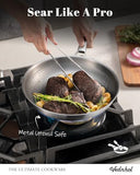 Titanium Pans for Cooking | 8 Pcs Titanium Hammered Pro frying Paella Pans with Lid
