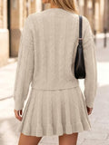 Tankaneo Womens 2 Piece Sweater Skirts Set Chunky Cable High Neck Long Sleeve Sweaters Ruffle Mini Skirt Lounge Set