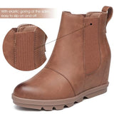 Athlefit Women's Wedge Boots Comfortable Ankle Wedge Brown Booties