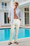 GINGTTO Mens Linen Pants Slim Fit Tapered Lightweight Summer Casual Pants for Men Khaki 30