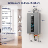 Tankless Water Heater, Novieex On Demand Water Heater Propane Gas, Up to 3.6 GPM, 86,000 BTU Instant Hot Water Heater with LED Display, Indoor Installation, 2-3 Point Use for Family Bathroom Kitchen