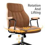 Bananister Brown Leather Office Desk Chair with Wheels and Arms, Height Adjustable, Vintage, Mid Century Modern Style