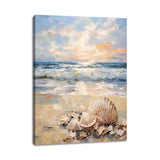 daktenn Beach Picture Decor Ocean Painting Canvas Wall Art Prints of Seashell on Sandy Seaside Coastal Seashell Conch Wall Art for Living Room Wall Decor Bathroom Wall Art 12"x16"