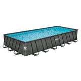 Funsicle Oasis Designer Lap 24' x 12'x 52" Rectangular Above Ground Swimming Pool, with FiltraBoost 1200 GPH Filter Pump, Ladder, Maintenance Kit, Cover, Ground Cloth & Repair Patch, Dark Herringbone