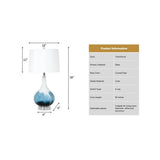 Pemberly Row Table Lamps Set of 2, 28-Inch Blue Tone Glass Base, Linen Hardback Shade, 3-Way Switch, Max 100W Bulb, Elegant Lighting for Living Room or Bedroom Decor