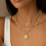 YOIHUR Layered Gold Necklaces for Women,14K Gold Plated Cuban Chain Trendy Layering Hexagonal Pendant Choker Necklace Set Jewelry for Women