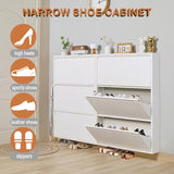 iCHENGGD Shoe Storage Cabinet with 3 Flip Drawers, Hidden Slim Narrow Shoe Rack Cabinet, Wall Mount Metal Shoe Cabinet for Entryway, White
