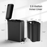 Cesun Bathroom Trash Can with Lid, 2.6 Gallon Small Black Bathroom ge Can GarbaSoft Close, Stainless Steel Waste Basket