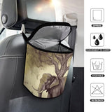 YHNNH Car Trash Can Asian Elephant with Tree Car Trash Bag with Cover and Waterproof Bin for Cars