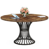 Round Conference Table for 4-6, 47-Inch Conference Room Table with Thickened Tabletop and Metal Base, Rustic Brown
