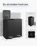 Garvee Trash Can, 2 x 10.6 gal (2 x 40 L) Garbage Can for Kitchen Dual Compartment Recycling Kitchen Step Trash Bin