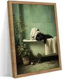 Framed Black Cat Bathroom Wall Art Cute Black Cat In Bathtub Picture Wall Decor Funny Animal Bathroom Poster Print for Restroom Toliet Decoration12x16in