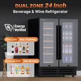 ICEPURE Wine and Beverage Refrigerator 24 Inch, Dual Zone Wine and Beverage Cooler with Glass Door