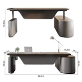 SAINTCY Large Executive Office Desk with File Cabinet, 86.6 Inch Sit & Stand L Shaped Executive Desk, Adjustable Luxury Office Desks for Boss