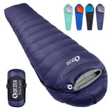 QEZER Down Mummy Sleeping Bag for Adults, 3 Season Lightweight Compact for Camping Backpacking Hiking, 45°F to 18°F Sleeping Bag with 600 Fill Power Down