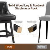 YaFiti 26" Leather Swivel Bar Stools Set of 4 with Back & Wood Legs, Black