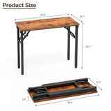TEMI Small Computer Desk Folding Table - 35.8" Foldable Office Desk, No Assembly, Perfect for Small Spaces in Bedroom, Brown
