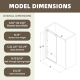 Shower Door,56-60" W x 74" H Frameless Single Sliding Shower Doors with Soft Close System,5/16" (8mm) Clear Tempered Glass with Nano Coating,Stainless Steel Hardware,Brushed Gold