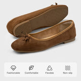 ATHMILE Womens Ballet Flats with Bow Ballerina Closed Square Toe Slip on Square Toe Comfortable Flats Shoes for Women Dressy Causal 2026 Fashion Size 6-11 Suede Brown