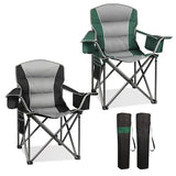 Northroad 2 Pack Oversized Camping Chair, Padded Portable Chairs Heavy Duty Camping Folding Chairs w/Cooler Bag & Cup Holder, Support 400 LBS for Outdoor, Fishing & Garden (Black & Green)