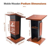 47’’ Wooden Podium Stand with Wheels, Portable Lectern Churches with 15 MM Particle Board, Pulpits Stand with Storage