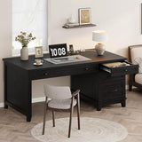 Home Office Desk with Power Outlets & USB Ports, 53.5 Inch Writing Desk with Adjustable File Cabinet, Workspace