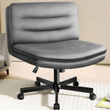 COMHOMA Cross Legged Office Chair with Wheels Armless-Office Desk Chair, Modern Vanity Computer Task Chairs for Home Bedroom, Gray