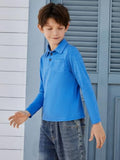 EPICGALA Boys Long Sleeve Polo Shirt, Soft School Uniform Shirt with Chest Pocket for Kids Ages 9–10 Blue