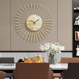 Anmotpe 23.6 inch Gold Starburst Wall Clock, Metal & Wood Mid Century Modern Decorative Clocks for Living Room Bedroom Kitchen Office