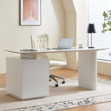 FUNXIBIO 71" Reversible Faux Marble White Office Computer Desk