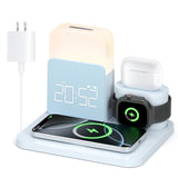 Alarm Clock Charging Station for Bedrooms, 7 in 1 Wireless Charging Station, Magnetic Charger with Night Light Bedside Clock for iPhone 17 16 15 14 13 12 Pro Max, Apple Watch, AirPods (Blue)