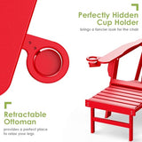 GREENVINES Adirondack-Chairs-with-Ottoman | Set of 2 | Folding | Retractable-Footrest | HDPE Plastic | All Weather Fire Pit Chair | Cup Holders | Red | for Outdoor Poolside