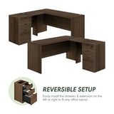 L-Shaped Executive Desk with File Cabinet, L-Shaped Office Desk with 3-Drawer Fixed Pedestal Filing Cabinet
