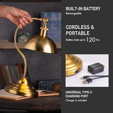 O'Bright Bankers - Cordless LED Table Lamp, Battery-Operated, Rechargeable, 3-Level Dimming, Universal USB-C Charging
