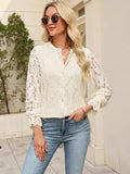 AUGCONE Long Sleeve Shirts for Women Lace Top Button Down Blouse(Apricot, M