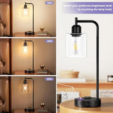 Industrial Touch Table Lamps for Bedrooms Set of 2 - 3-Way Dimmable Nightstand Lamps with USB C+A Ports and Outlet, Black Bedside Lamps