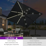 PURPLE LEAF 10 Feet Patio Umbrella with Base Outdoor Cantilever Solar Powered LED Swivel Square Umbrella, Grey
