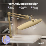 Neatfi XL 2200 Lumens 24W LED Desk Lamp – Shadow-Free Task Lighting | 4-Level Dimming | Home Office & Crafts Use | 20-Inch Wide Head (Gold, Non-CCT with Clamp)
