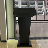 Curved Metal Lectern Podium Stand, Portable Presentation Podium with Open Storage Shelf