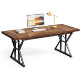 70.8-Inch Office Desk, Wooden Executive Office Desk, Modern Work Desk, Brown-Black