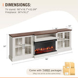 98" Farmhouse TV Stand with Fireplace, White & Black